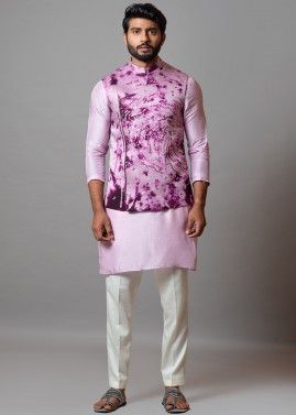 Purple Tie-Dye Printed Kurta Pajama & Jacket