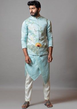 Blue Asymmetric Kurta Pajama & Jacket