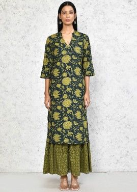 Green Digital Printed Readymade Cotton Sharara Suit