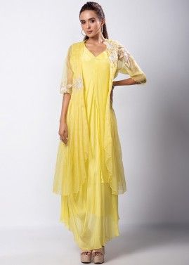Yellow Embroidered Dress With Jacket