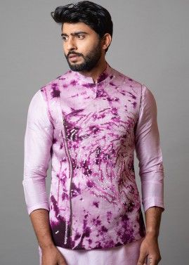 Purple Tie-Dye Printed Nehru Jacket