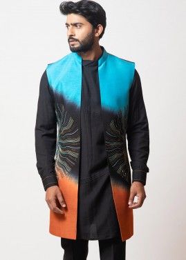 Multicolor Shaded  Embroidered Nehru Jacket
