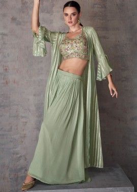 Readymade Green Embroidered Top Palazzo & Jacket