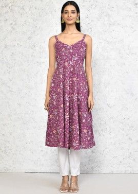 Purple Readymade Printed Cotton Dress