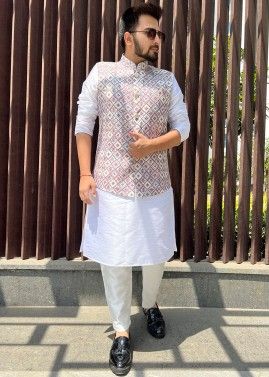 Multicolored Cotton Embroidered Nehru Jacket