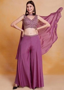 Readymade Crop Top & Palazzo In Mauve Pink 