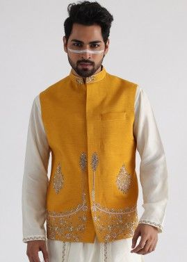 Readymade Yellow Embellished Nehru Jacket