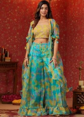 Readymade Yellow Embroidered Co-Ord Set & Jacket