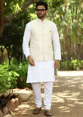 Cream Color Cotton Nehru Jacket