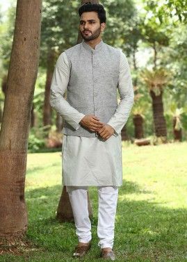 Grey Color Cotton Nehru Jacket
