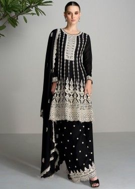 Black Readymade Embroidered Suit Set