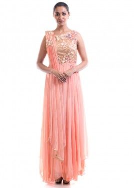 Peach Hand Embroidered Suit With Dupatta