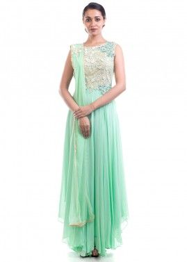 Mint Green Hand Embroidered Suit With Dupatta