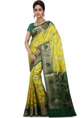 Green Woven Saree in Pure Banarasi Silk