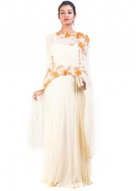 Off White Asymmetric Cape With Skirt