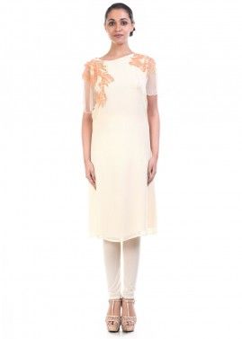 Cream Georgette Tunic With Cape Sleeves