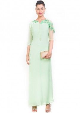Mint Green Georgette Full Length Gown