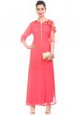 Pink Georgette Full Length Gown