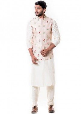 Off-White Kurta Set With Embroidered Nehru Jacket