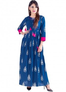 Readymade Blue Cotton Indo Western Dress