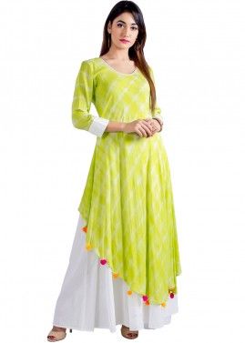 Readymade Lime Green Cotton Indo Western Dress