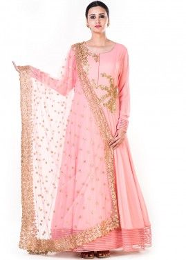 Pink Art Silk Anarkali Kameez With Dupatta