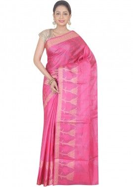 Pink Woven Saree In Pure Banarasi Silk
