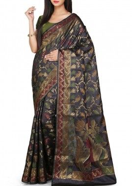 Black Woven Saree in Pure Banarasi Silk