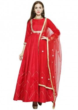 Red Anarkali Viscose Silk Salwar Suit