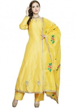 Readymade Yellow Cotton Silk Pant Suit