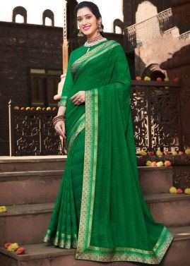 Green Printed Casual Georgette Saree With Blouse