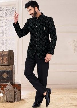 Men Black Suits 2 Piece Designer Jodhpuri Wedding Dinner Suits