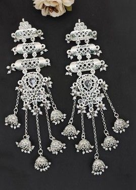 Silver Stone & Beads Studded Dangler Earrings
