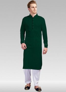 Green Readymade Lycra Pathani Suit