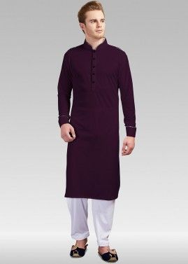 Readymade Purple Lycra Pathani Suit