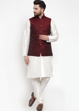 Readymade Maroon Cotton Nehru Jacket