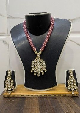 Pink Stone Studded Necklace & Earrings