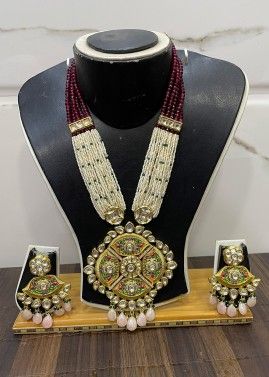 Multicolor Necklace Set In Kundan & Beads Work