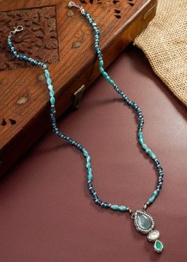 Blue Alloy Based Beaded Necklace