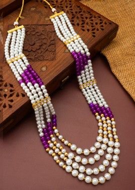 White & purple Alloy Based Multichain Necklace