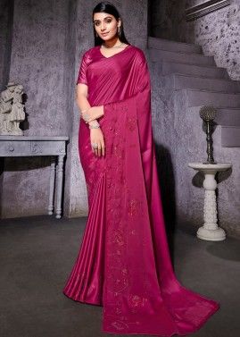 Pink Satin Saree In Stone Work & Blouse