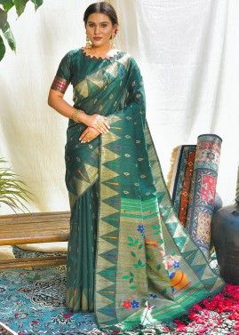 Green Art Silk Zari Woven Festive Saree