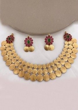 Multi Embossed Work Temple Style Necklace Set