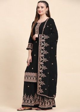 Black Georgette Embroidered Gharara Suit 