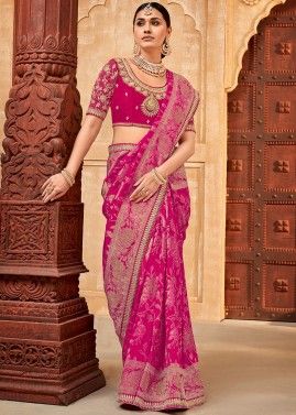 Pink Zari Woven Work Silk Saree