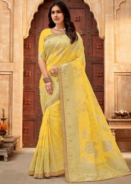 Yellow Zari Woven Silk Saree & Blouse