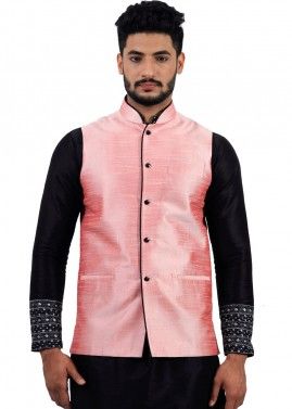 Readymade Pink Art Silk Nehru Jacket