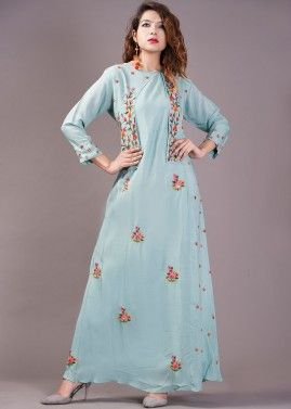 Blue Cotton Indo Western Dress