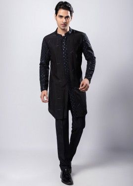 Black Embroidered Readymade Kurta Pajama