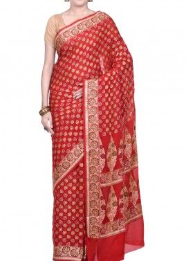 Red Saree in Pure Banarasi Silk
